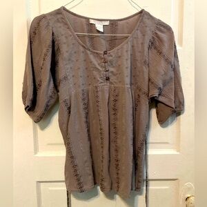 Cottagecore Taupe Brown Blouse with Button Accents